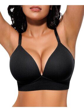 Deep V Wireless Push Up Bra - Seamless, Comfortable Bralette with Adjustable